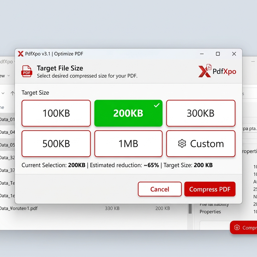 PdfXpo Target Size Selector UI