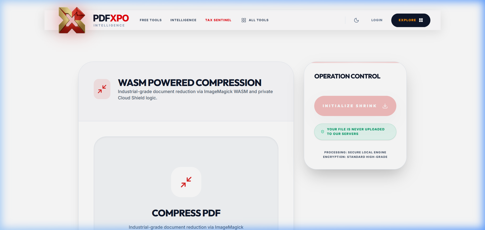 PdfXpo compress PDF tool — free, no upload required