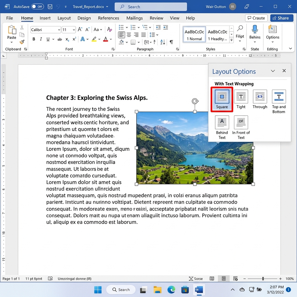 Tutorial UI: Layout Options with Square text wrapping