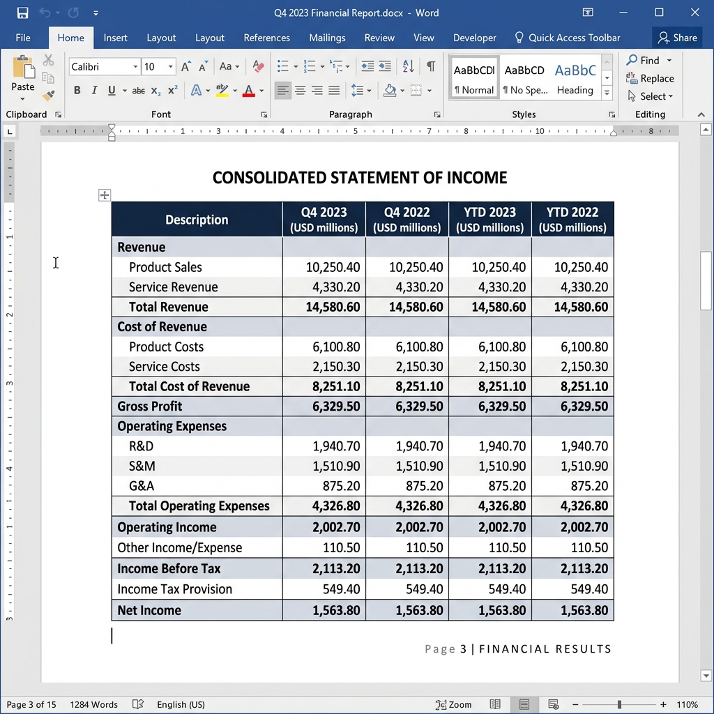 Tutorial UI: Perfectly formatted Microsoft Word table
